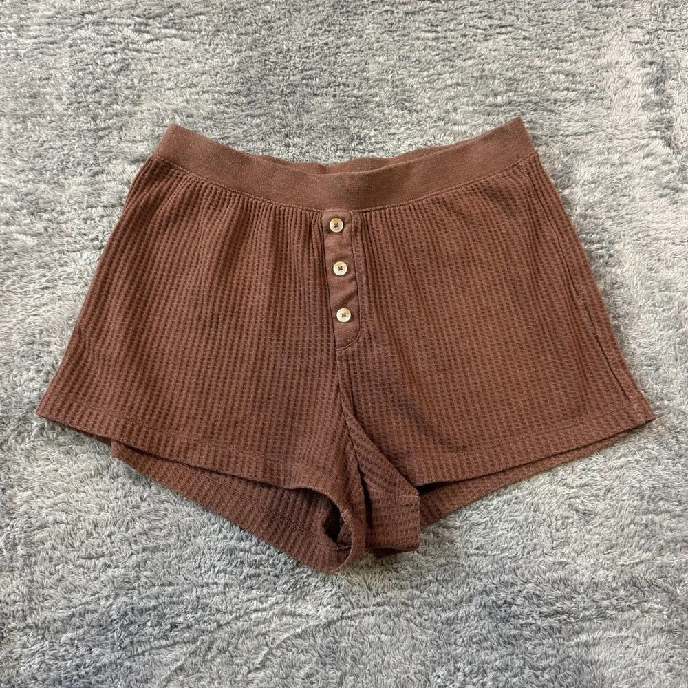 Old Navy Waffle-Knit Pajama Shorts Small Brown Henley Button Front